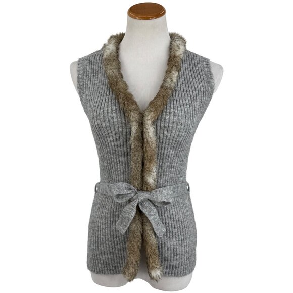 Vtg Y2K H&M Gray Faux Fur Trim Gray Knit Sweater Vest | Indie Streetwear Baddie - Picture 2 of 16